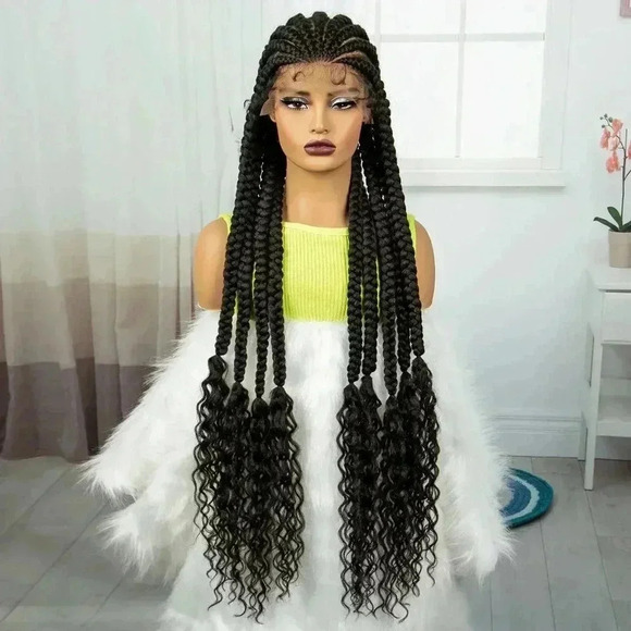 28" Braided full lace wig,  Ghana Weave, long tick Braids, Natural Baby Hair, - Picture 9 of 15